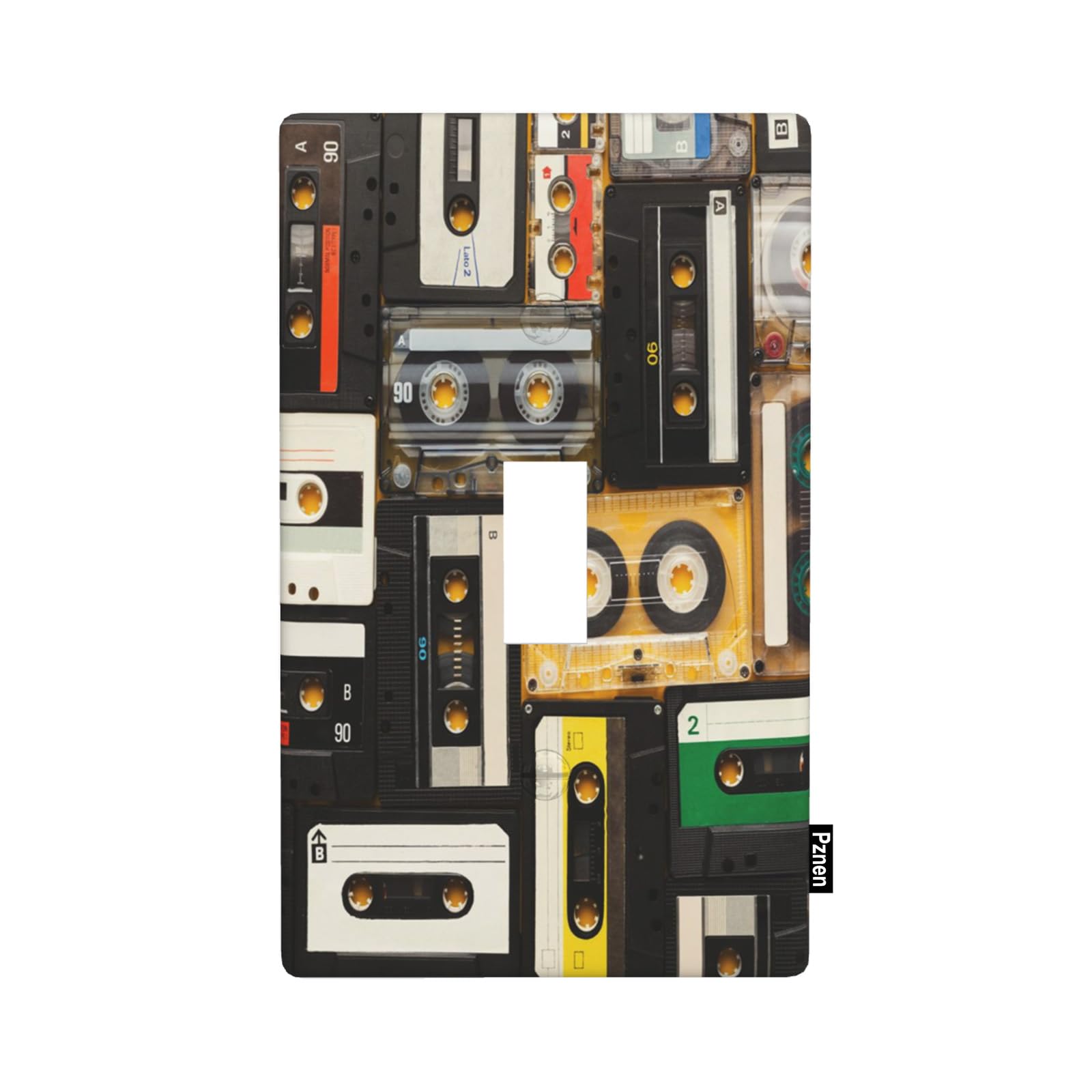 Pznen Music 1 Gang Light Switch Cover Vintage Audio Record Cassette Tapes Single Toggle Wall Plate Electrical Switchplate Decorative Faceplate for