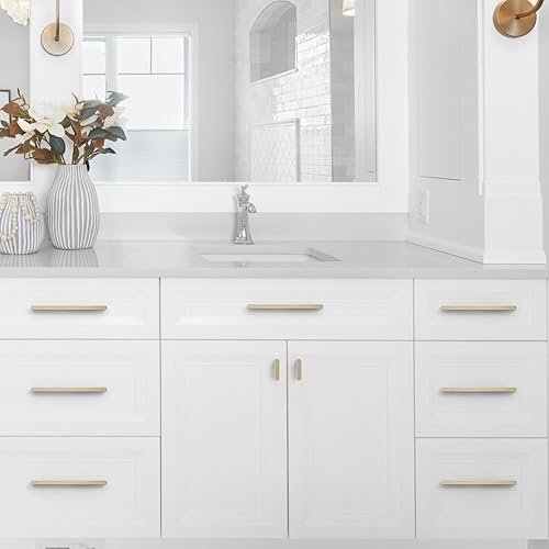 Miniatura 4 de Paquete de 10 manijas de gabinete de cocina color oro cepillado de 7-12 pulgadas (7.559 in) con agujero central, tiradores de gabinete, tiradores de