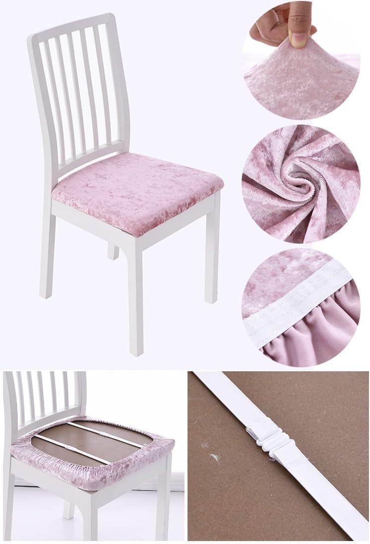 Gold Diamond Velvet Seat Covers for Dining Room Chairs 1/2/4/6 PCS Soft Plush Dining Chair Slipcovers Washable Chair Seat Protectors Hotel Banquet Home Decor(Color:Pink,Size:1PCS)