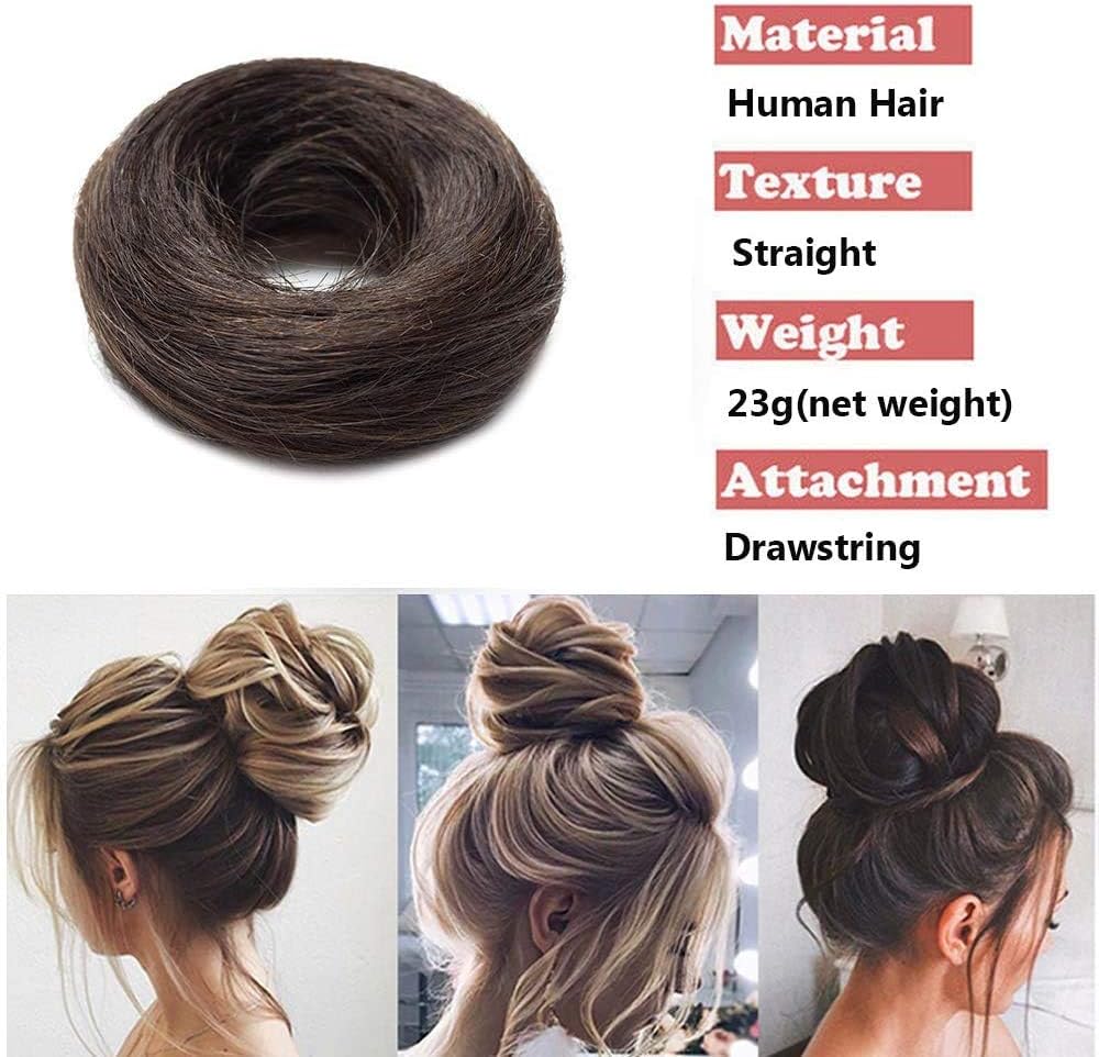 Hair Bun Scrunchy Scrunchie Updo 100% Silky Soft Real Remy Human Hair Extensions Donut (#02 Dark Brown), Straight-17g - Image 3