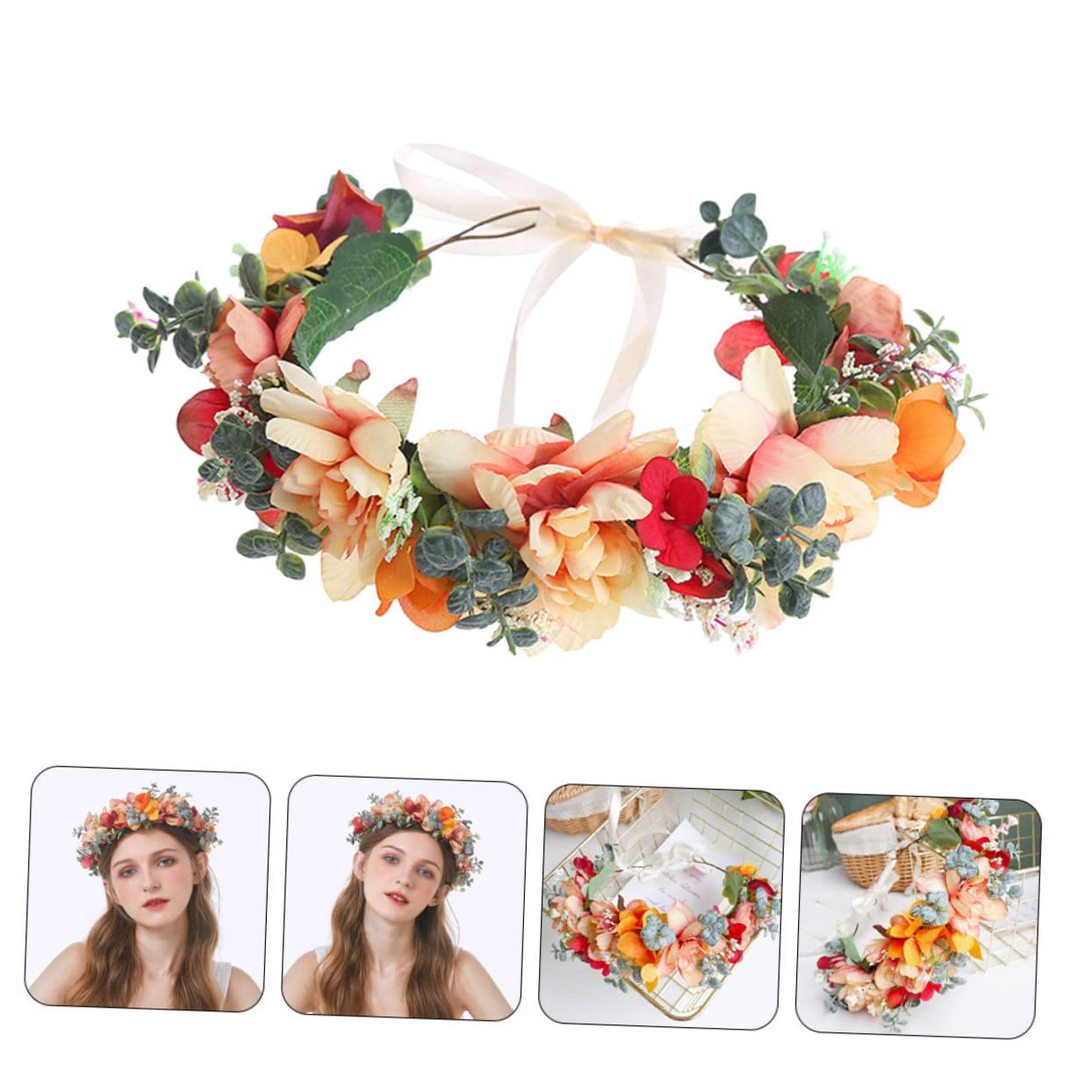 Healeved 4 Stück Romantisches Blumenkronen-stirnband Für Frauen Kopfbedeckungen Für Hochzeiten Leichte Haarbänder
