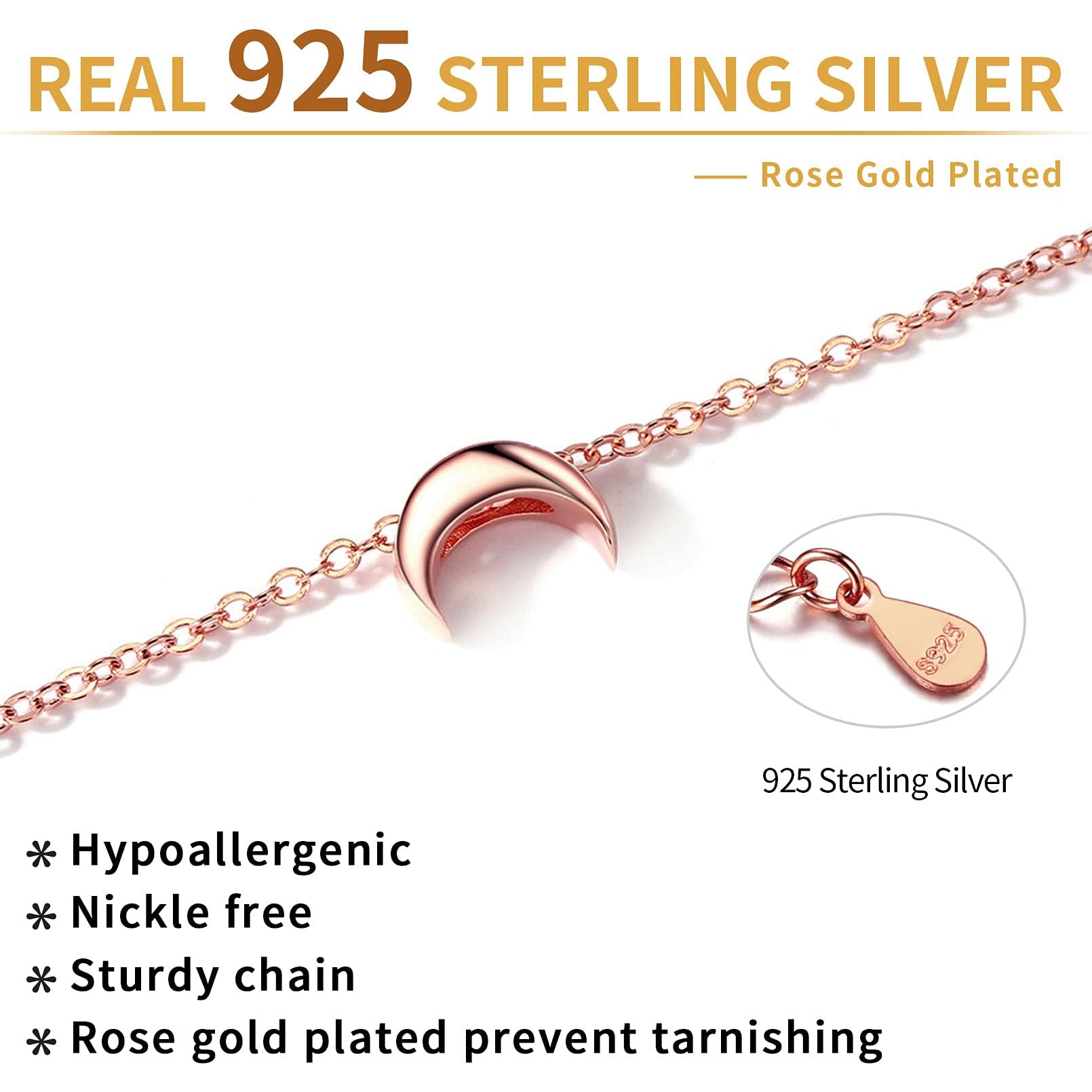 ChicSilver Collana girocollo da donna, argento/placcato oro/rosa oro, gioielli a girocollo con ciondolo a forma di cuore/luna/stella, catenina corta da 40 + 5 cm, regalo per migliore amica, donne e