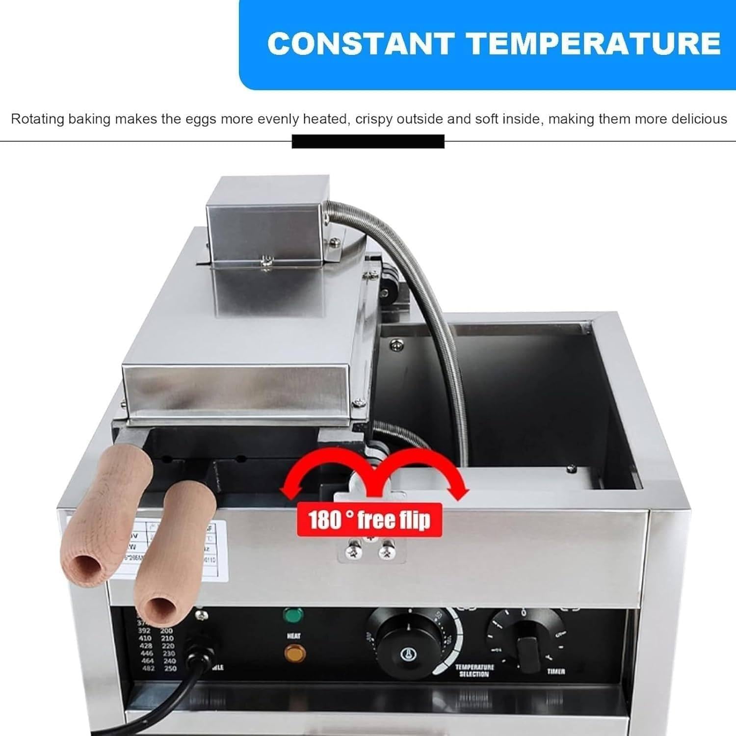 Comercial Gofrera Comercial, MáQuina para Hacer Gofres con Forma de Bola Antiadherente de 1500 W, con Control de Tiempo y Temperatura, para Aperitivos en la Cocina del Hogar