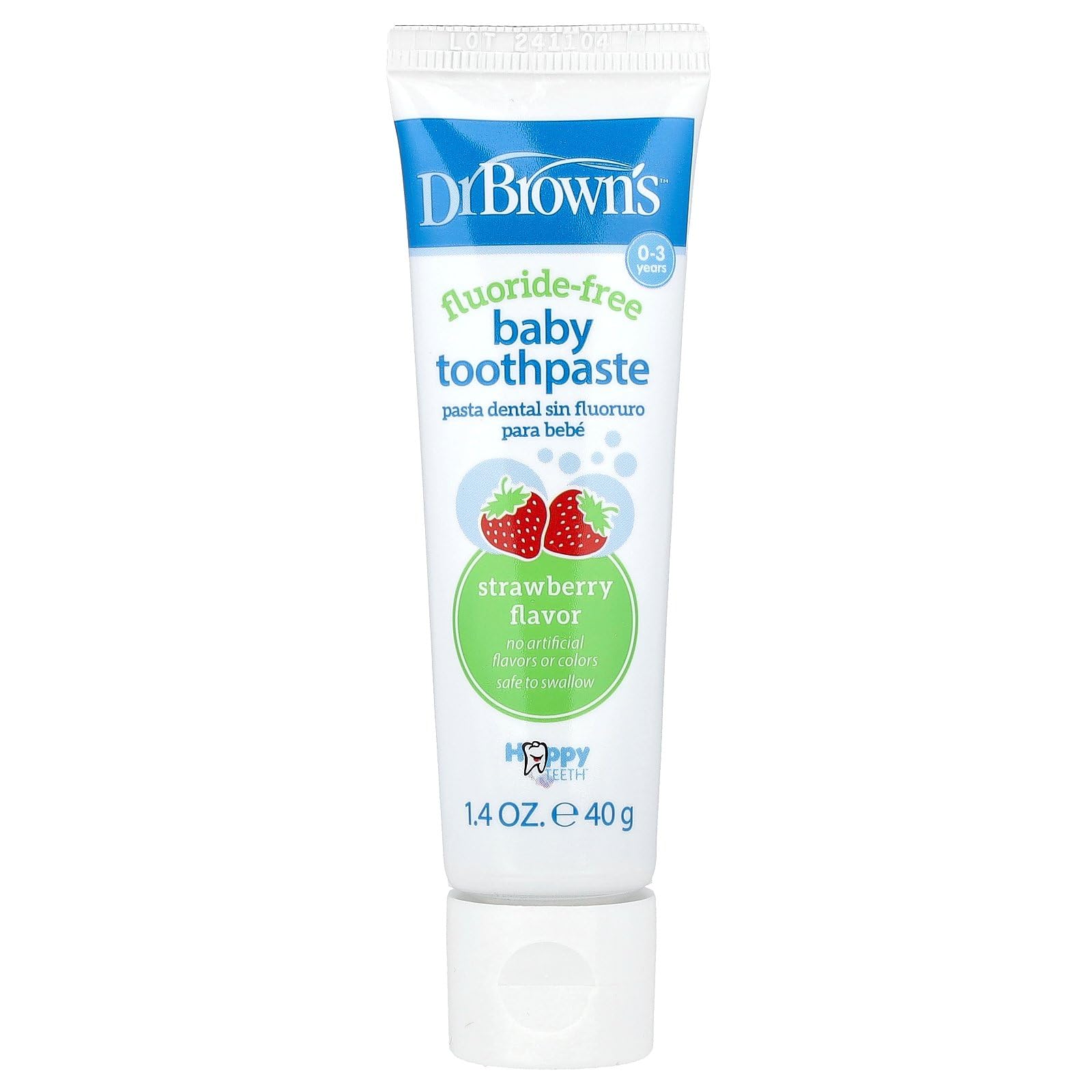 Dr. Brown’s Fluoride-Free Baby Toothpaste, Safe to Swallow, Strawberry, 1-Pack, 1.4oz/40g, 0-3 years