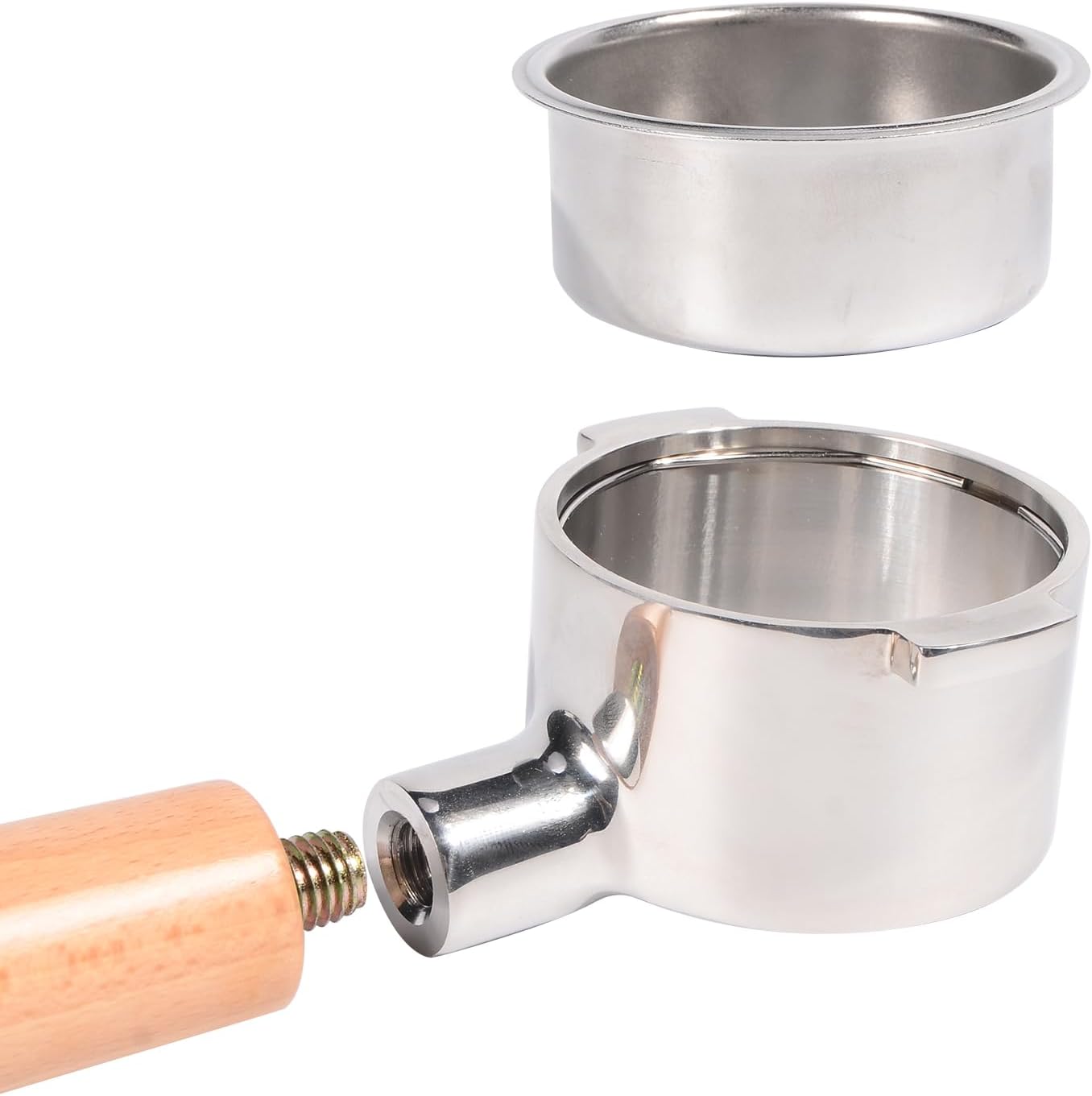 Coffee 51mm/2inch Bottomless Portafilter Compatible with DeLonghi ECOV311.GR/EC200.CD/EC330S/ECP35.31 Coffee Machine, Stainless Steel, Solid Wooden Handle, Free with Basket - Beech