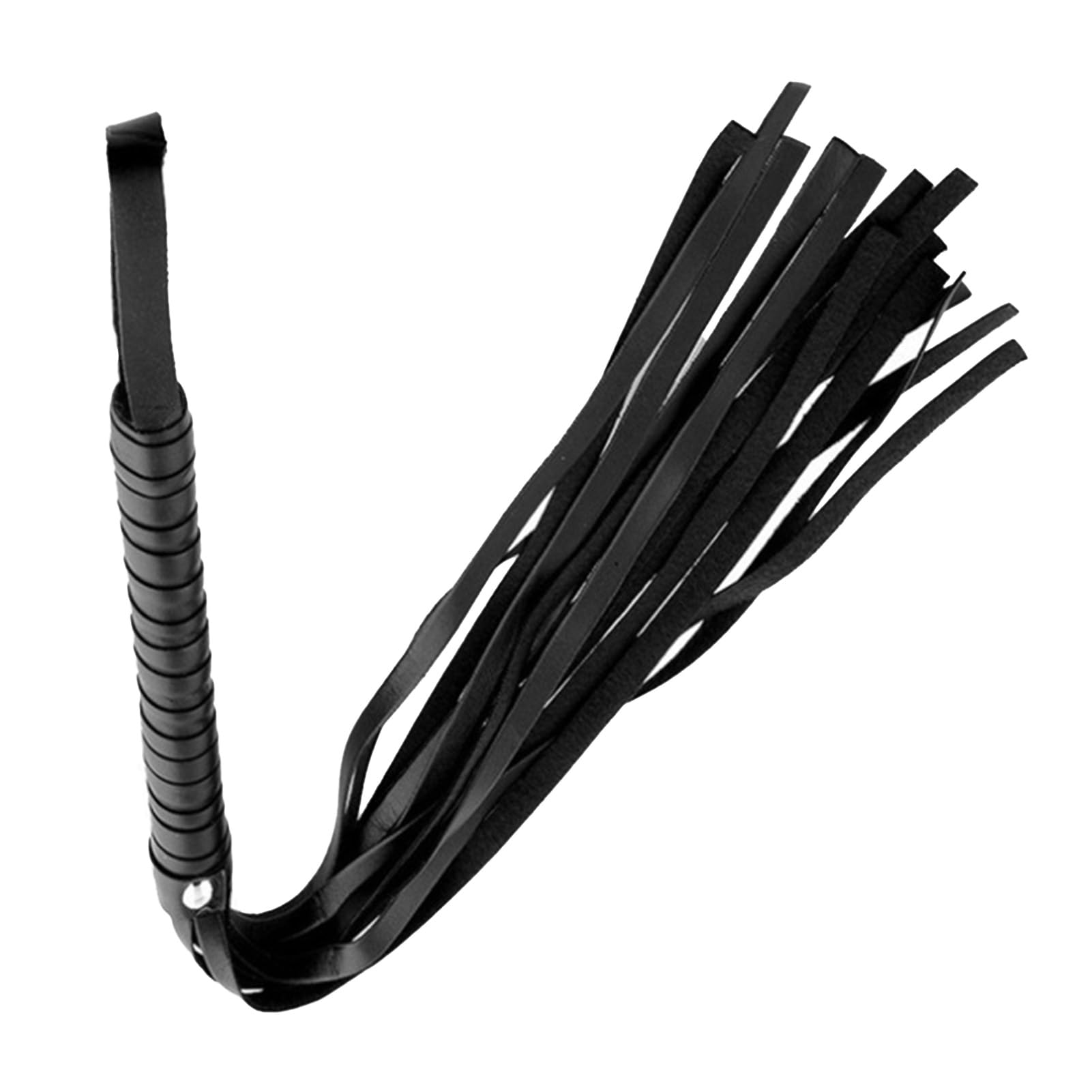 Frusta Nera da 48 cm, Frusta da Equitazione con Impugnatura in Pelle, Adatta per spettacoli equestri, addestramento Cavalli, spettacoli teatrali e Giochi di Ruolo