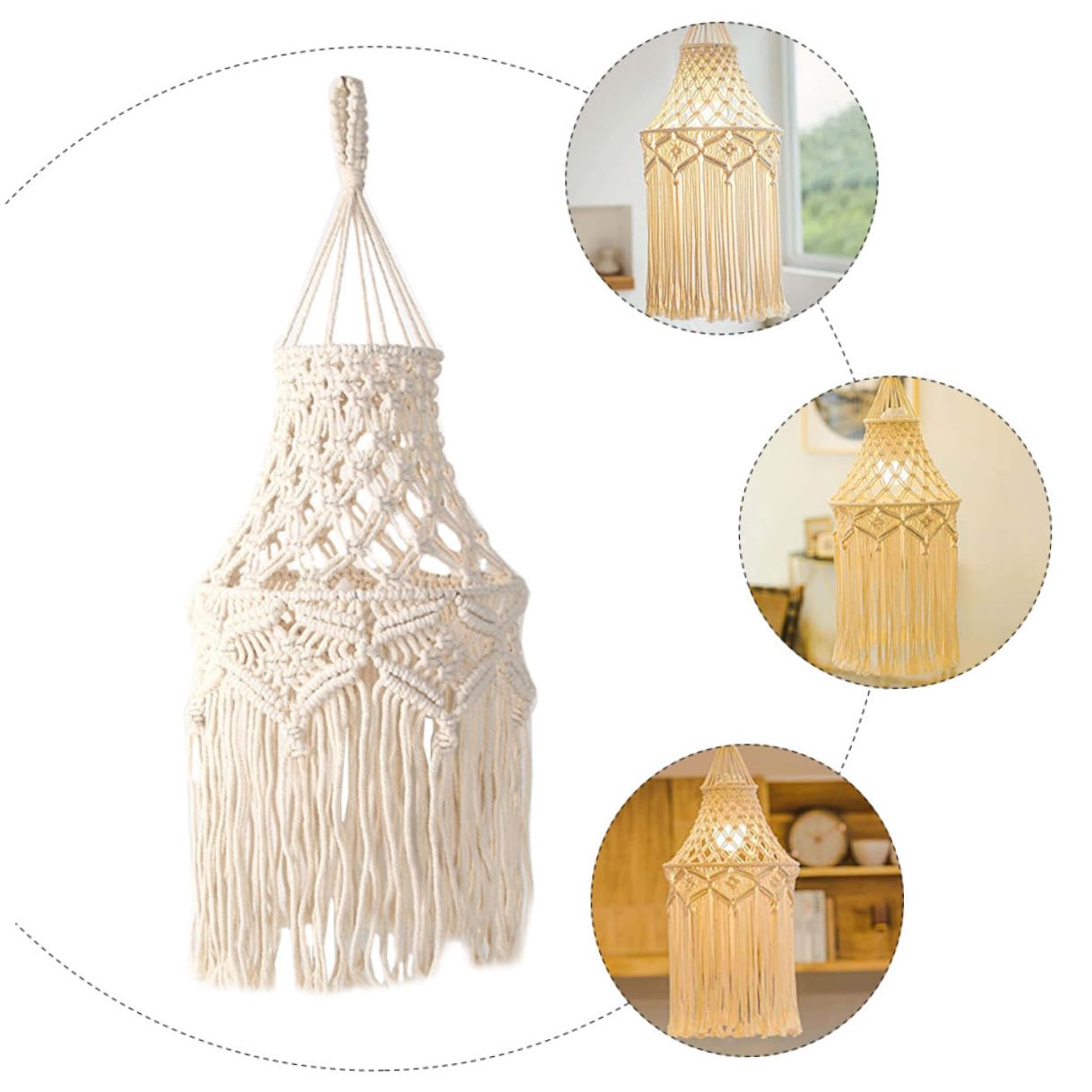 STOBAZA Paralume in Cotone Beige Fatto Bohemien per Lampada da Soffitto Decorativa per Soggiorno e Camera
