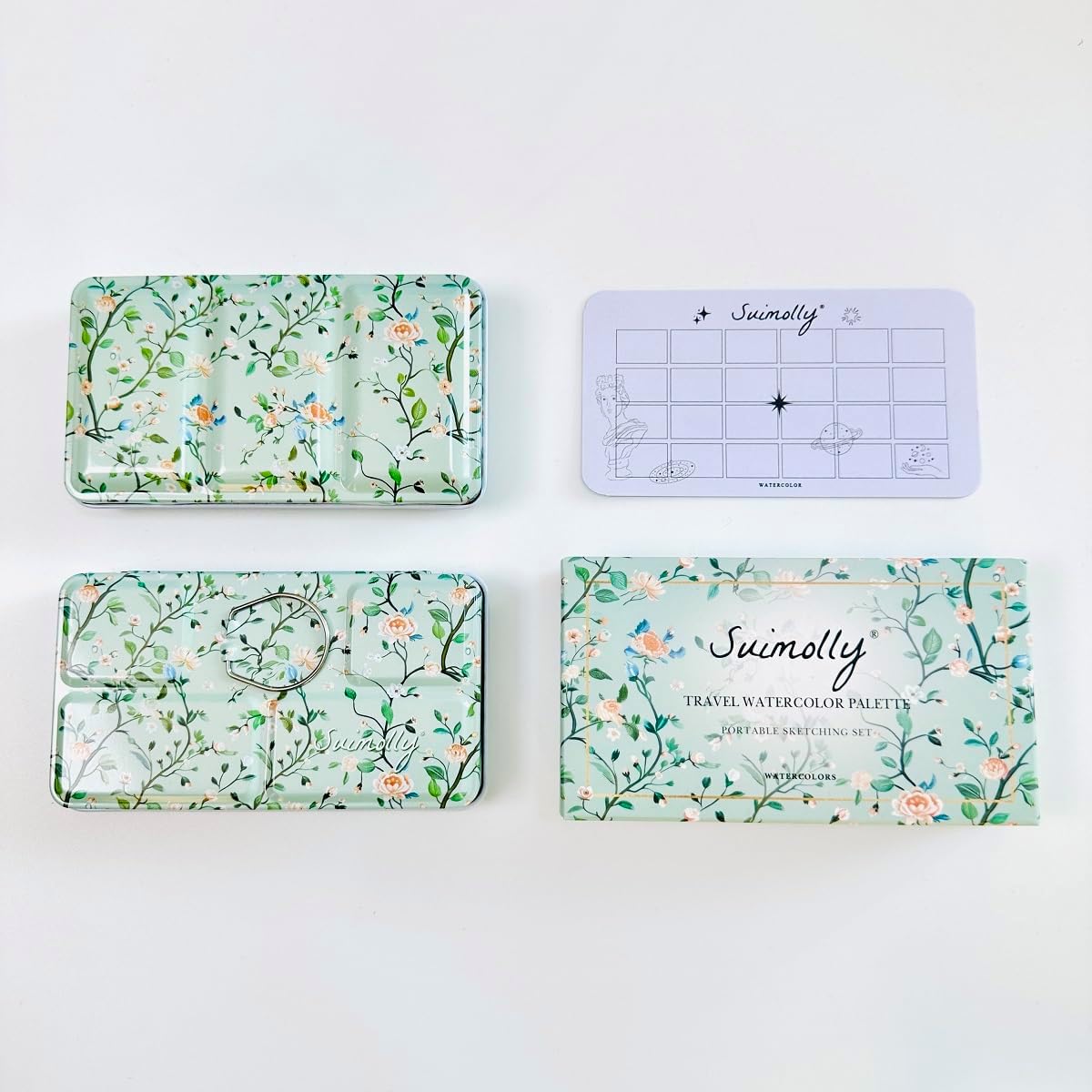 Watercolor Palette,Travel Watercolor Palette Portable Ceramic Palette,Empty Paint Palette,Small Travel Metal Paint Boxwith Porcelain Palette (24Well)