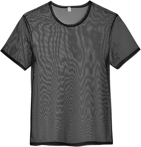 Men's See Through T-Shirts Sexy Mesh Shirt Sheer Short Sleeve Undershirt Breathable Top for Men