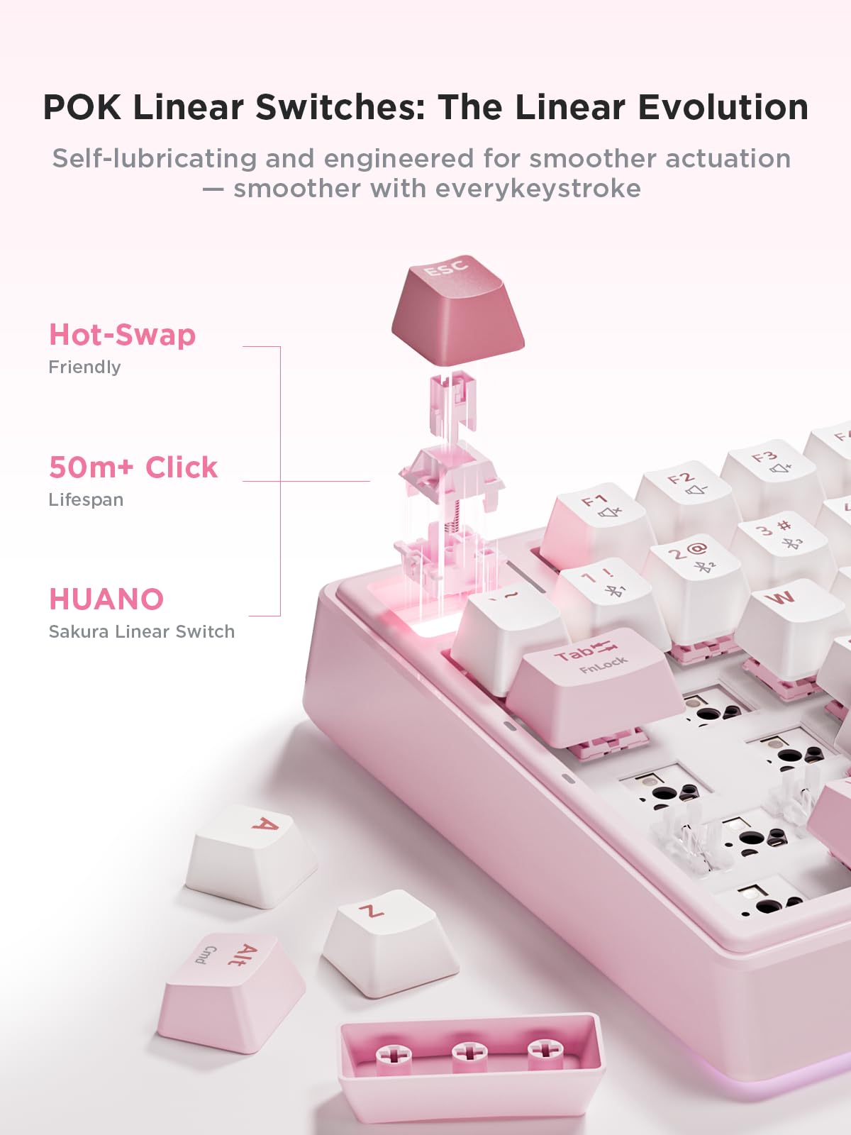 wegear Tastiera meccanica compatta 75% con manopola per PC/Mac/Laptop-rosa