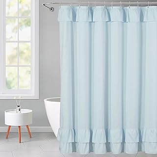 YOSTEV Light Blue Ruffle Shower Curtain Farmhouse Fabric Cloth Shower Curtains for Bathroom 72x72 Inches,Standard Size - Buy now