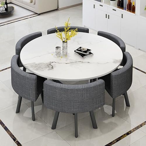 ダイニングテーブルと椅子の組み合わせシンプルモダンな家庭用ダイニングテーブルインスタイル北欧の小さなアパート(製品にはガラスプレートと装飾は含まれていません) (マーブル柄+グレークロス/テーブル×6脚/1.2m)