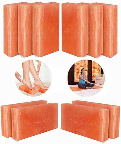 Azulejos de sal rosa del Himalaya de 8 x 4 x 1 y bloque de sal, para pared de sal, spa, sauna y decoración del hogar, paquete de 10 bloques de sal