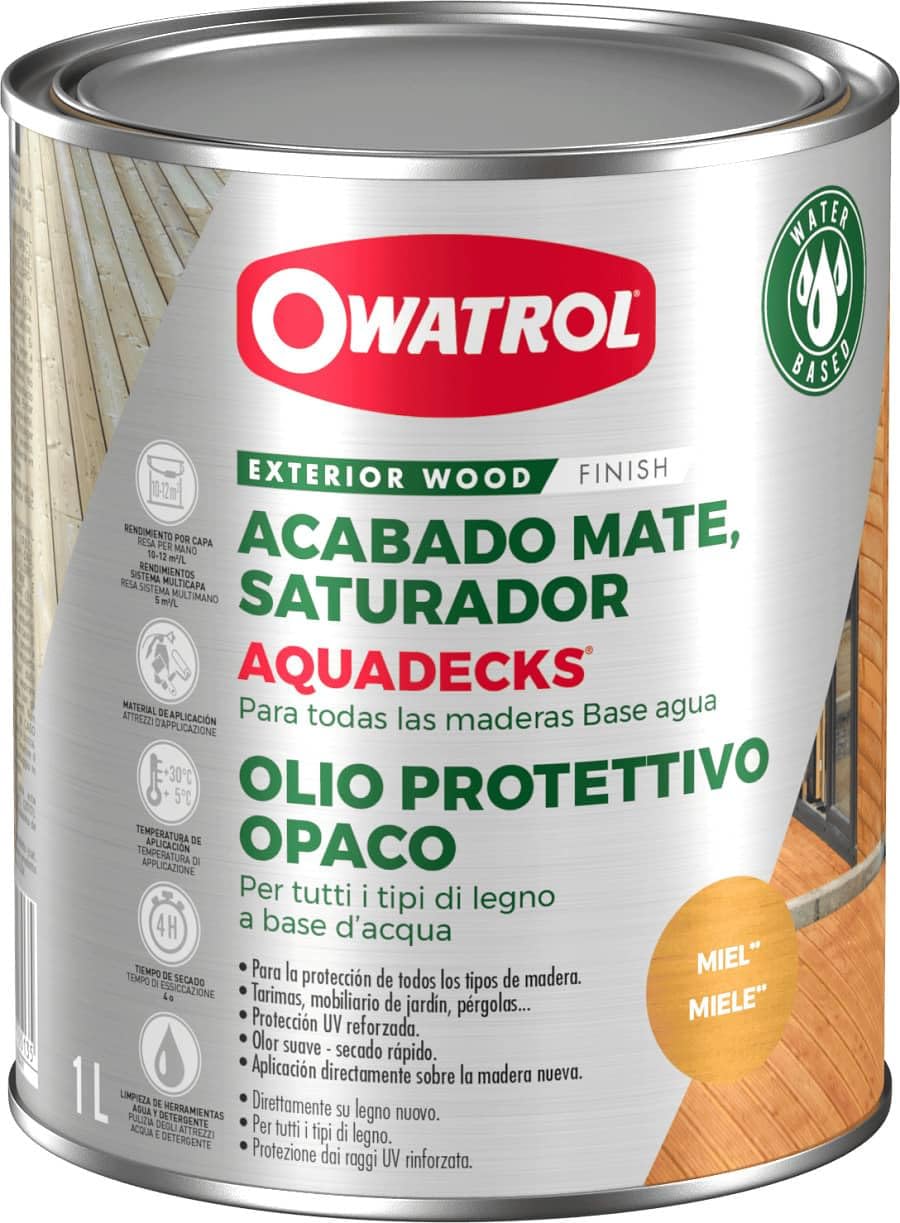 Owatrol Grain Aquadecks - Waterborne Saturing Finish For All Woods Litres, Honey Size 5