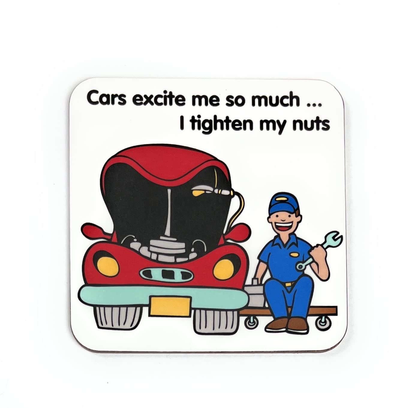 Hoorayuk White Fun Novelty Coaster For Car Lovers/Mechanics - Unique Birthday Gift For Him/Her - Humerous Fun Pun Message, Made In Uk
