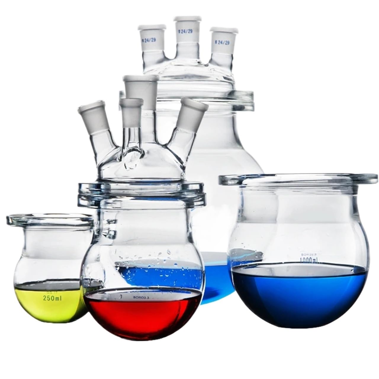 Reactor de vidrio de laboratorio, hervidor de reacción, matraz de reacción de vidrio de tres o cuatro cuellos, vaso de precipitados(5000mL vessel)
