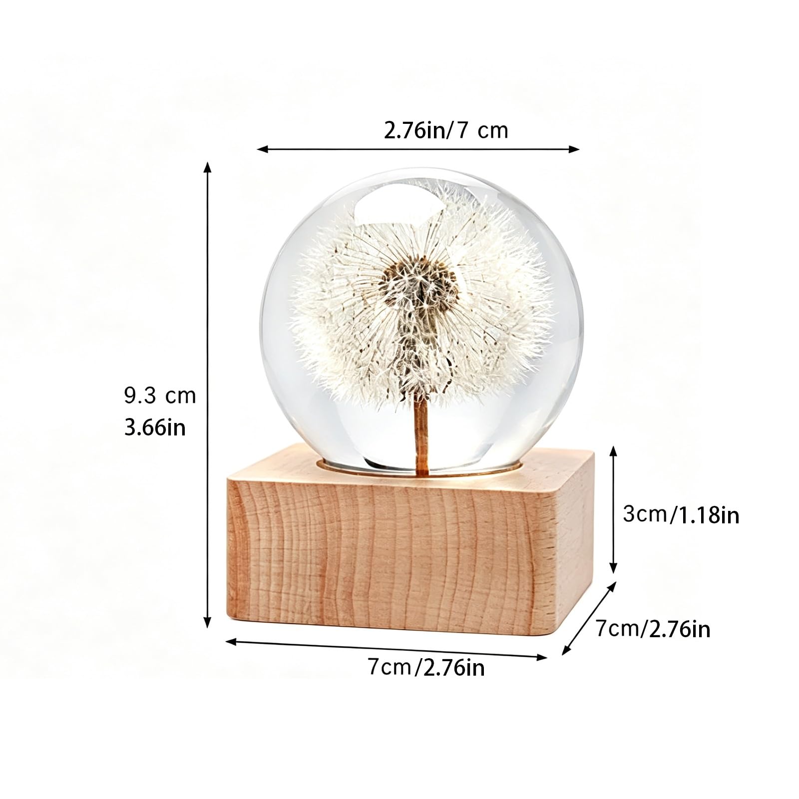 Lampada Resina Epossidica Tarassaco, Sfera Cristallo LED Luce Notturna