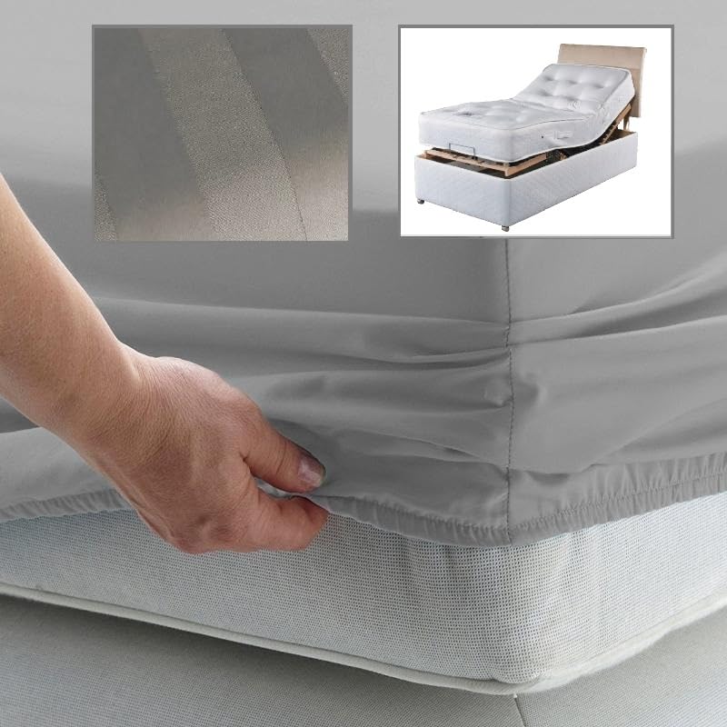 Electric Adjustable Bed Fitted Sheet - Small Double EXTRA LONG 4' x 6'6" (48" x 78") 300 Thread Count Percale Material - Hand Made to Order - 10" (26cm) (Satin Stripe Grey)