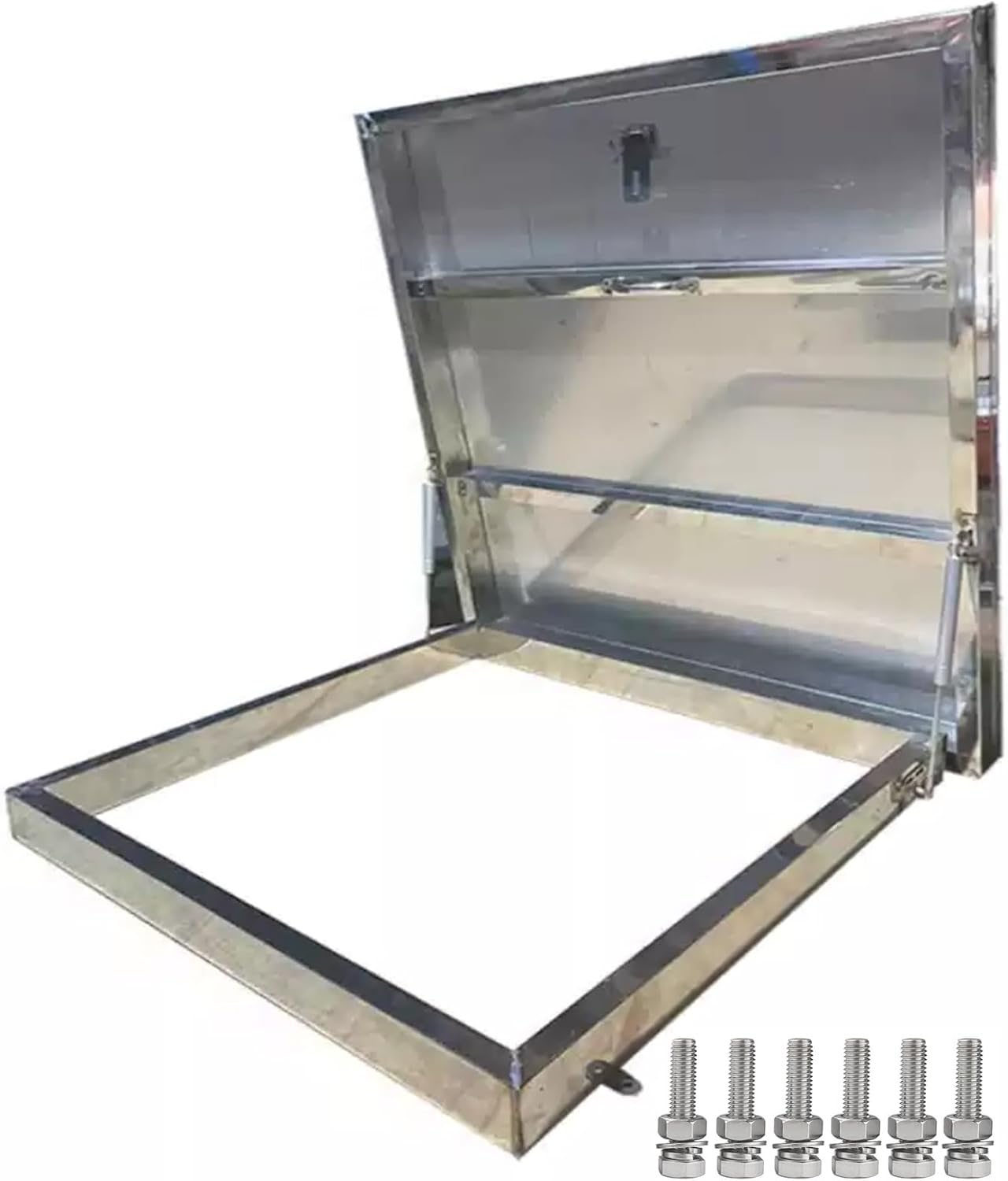 LXLZYXSF Attic Skylight Lid Rainproof Roof Hatch Cover Square, Flip-Up Well Exit Caps with Pneumatic-Hydraulic Support Rods, Customizable, 304 Stainless Steel(Inner 60x100cm/23.6x39.4in)