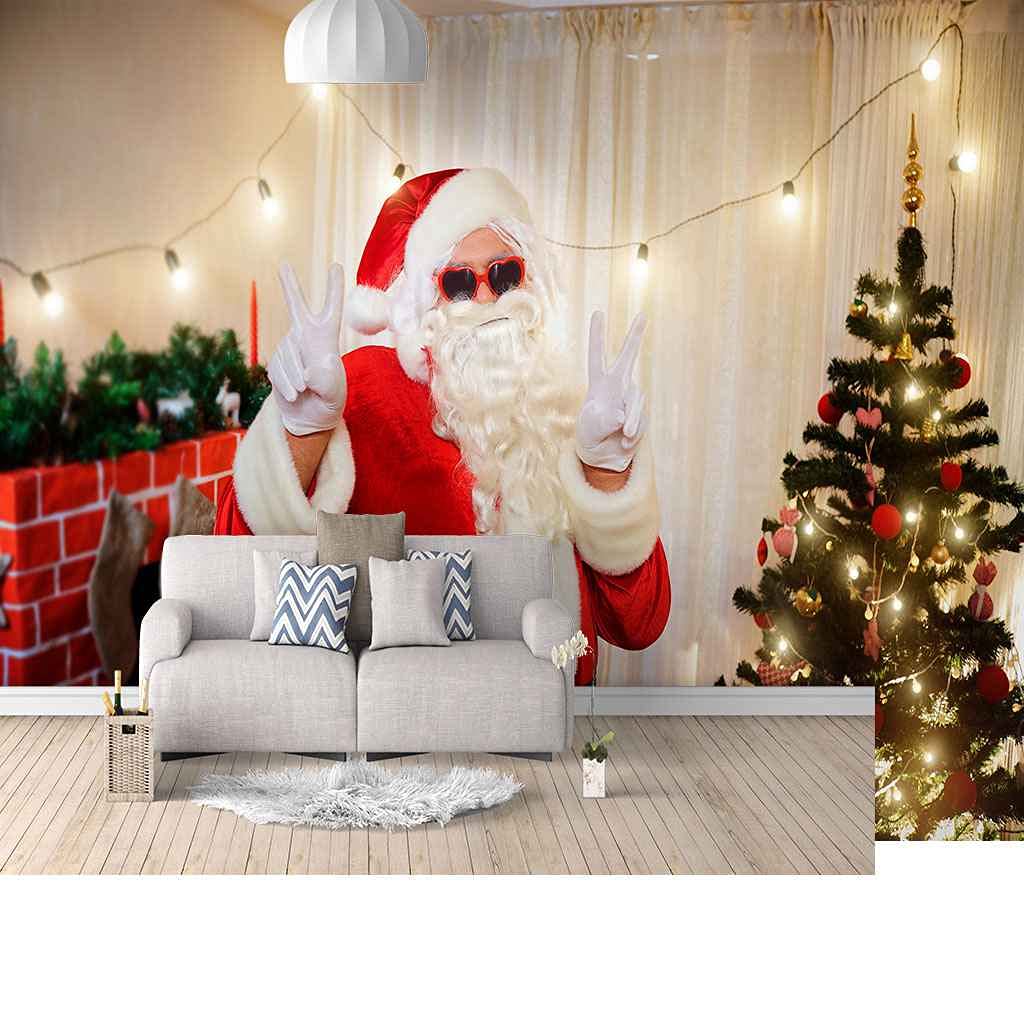 Papier peint canevas 3D Père Noël auto-adhésif salon 300x210 cm