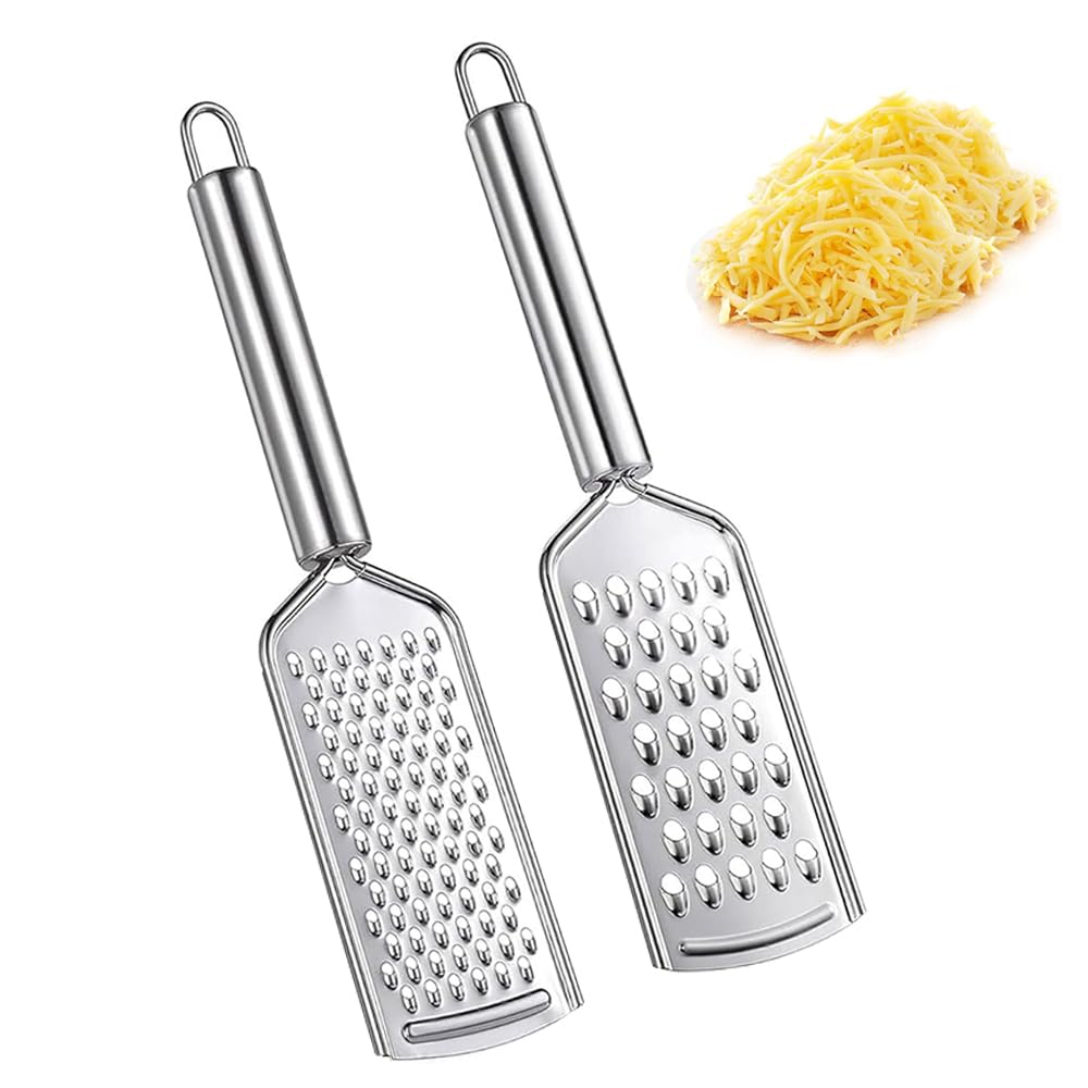 2PCS Kitchen Grater, Cheese Grater Fine Grater with Handle Stainless Steel Blade for Chocolate, Cheese, Carrot, Ginger, Coconut, Nuts