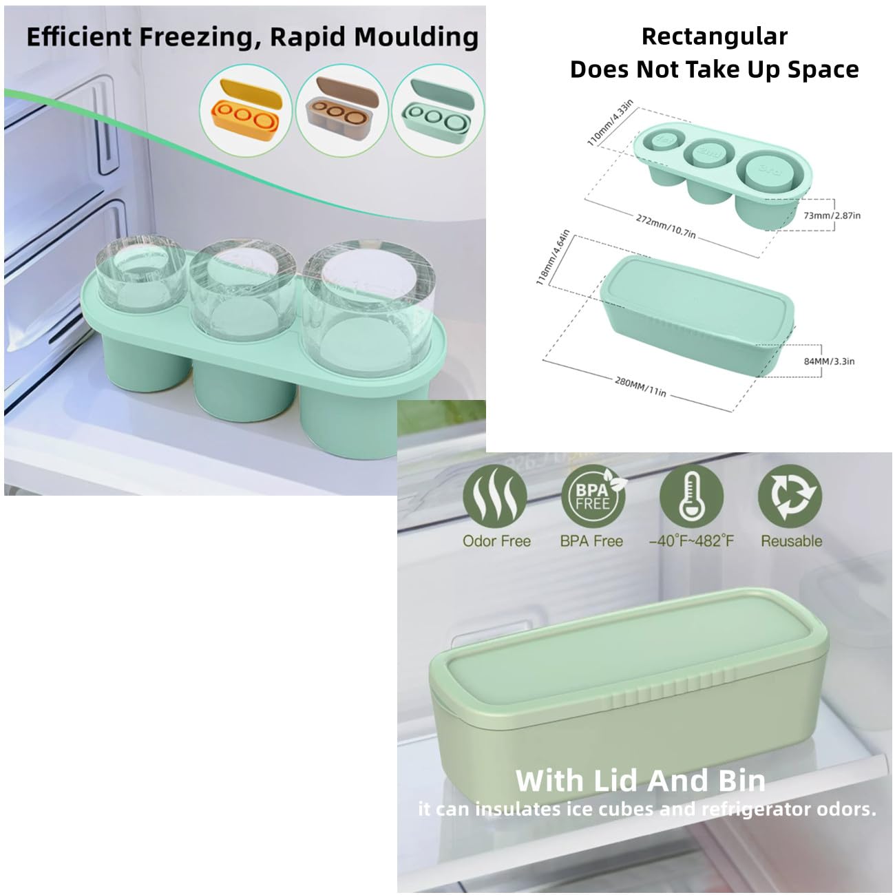 40 Oz Cube di ghiaccio stampo in Silicone vassoio con coperchio grande cilindro 3d forma triangolo in Silicone cubetto di ghiaccio per Stanlys Cup