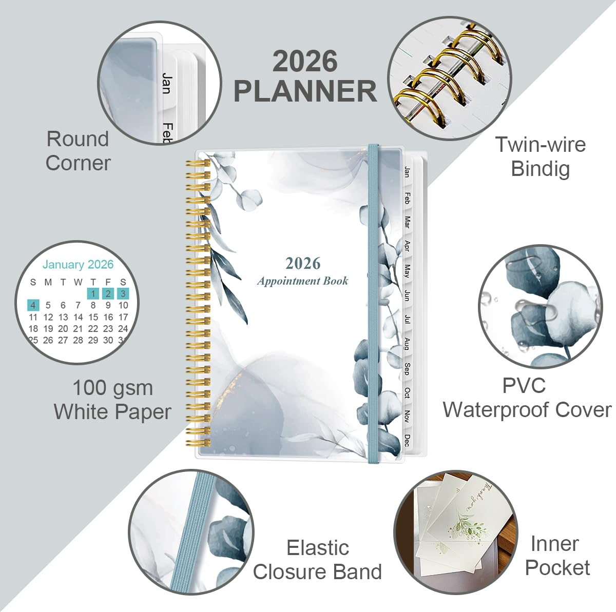 Terminbuch & Planer 2024-2025 - Tagesplaner von Juli 2024 - Juni 2025, Wochen-Terminkalender mit 30-Minuten-Intervall, 12 Monatsreitern, Innentasche, Medium 14,7 x 21,6 cm, Blaues Blatt