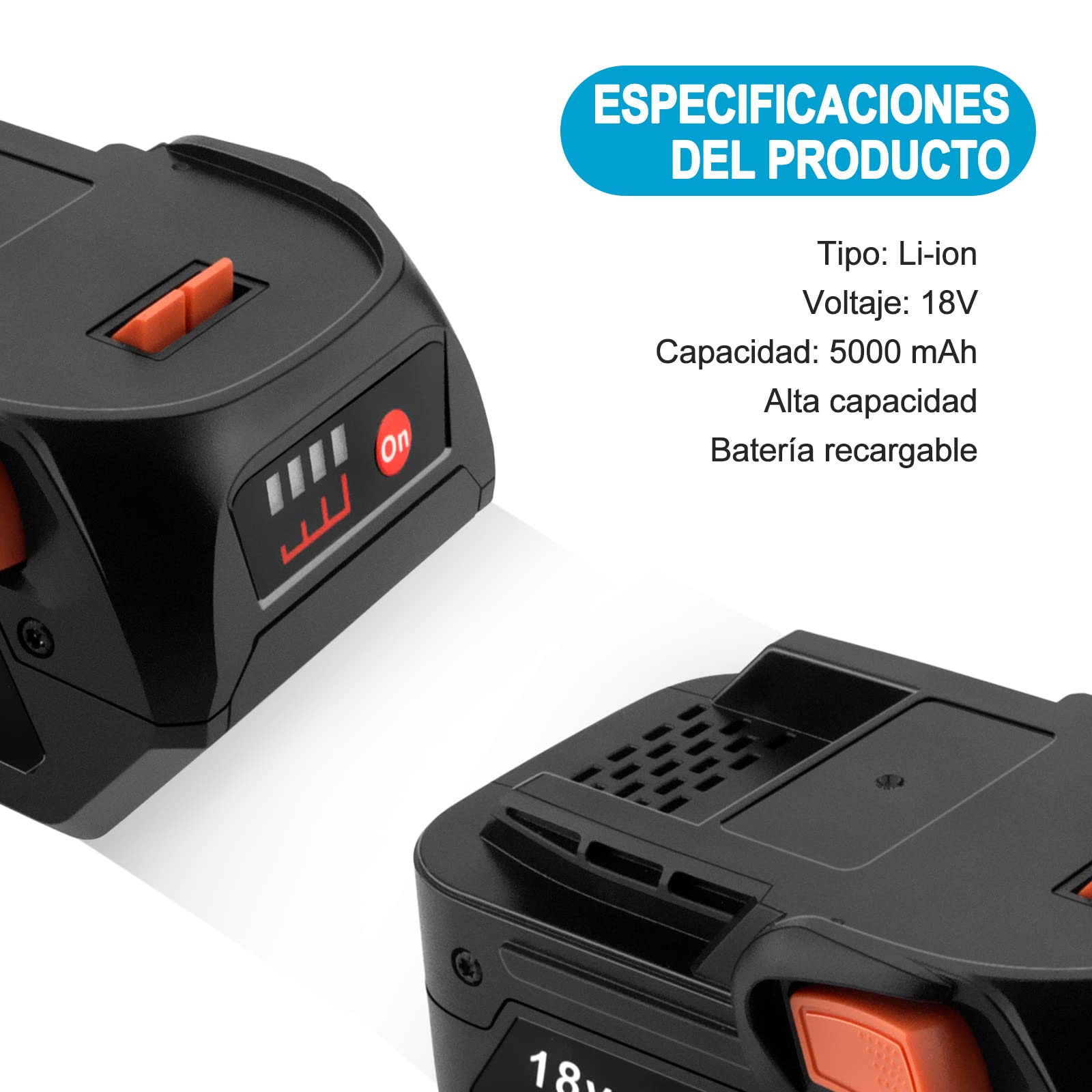 18V 5.0Ah Li-Ion Batería para AEG 18V Bateria L1840R L1850R L1850R-X4 para Ridgid 18V Batería R840083 R840085