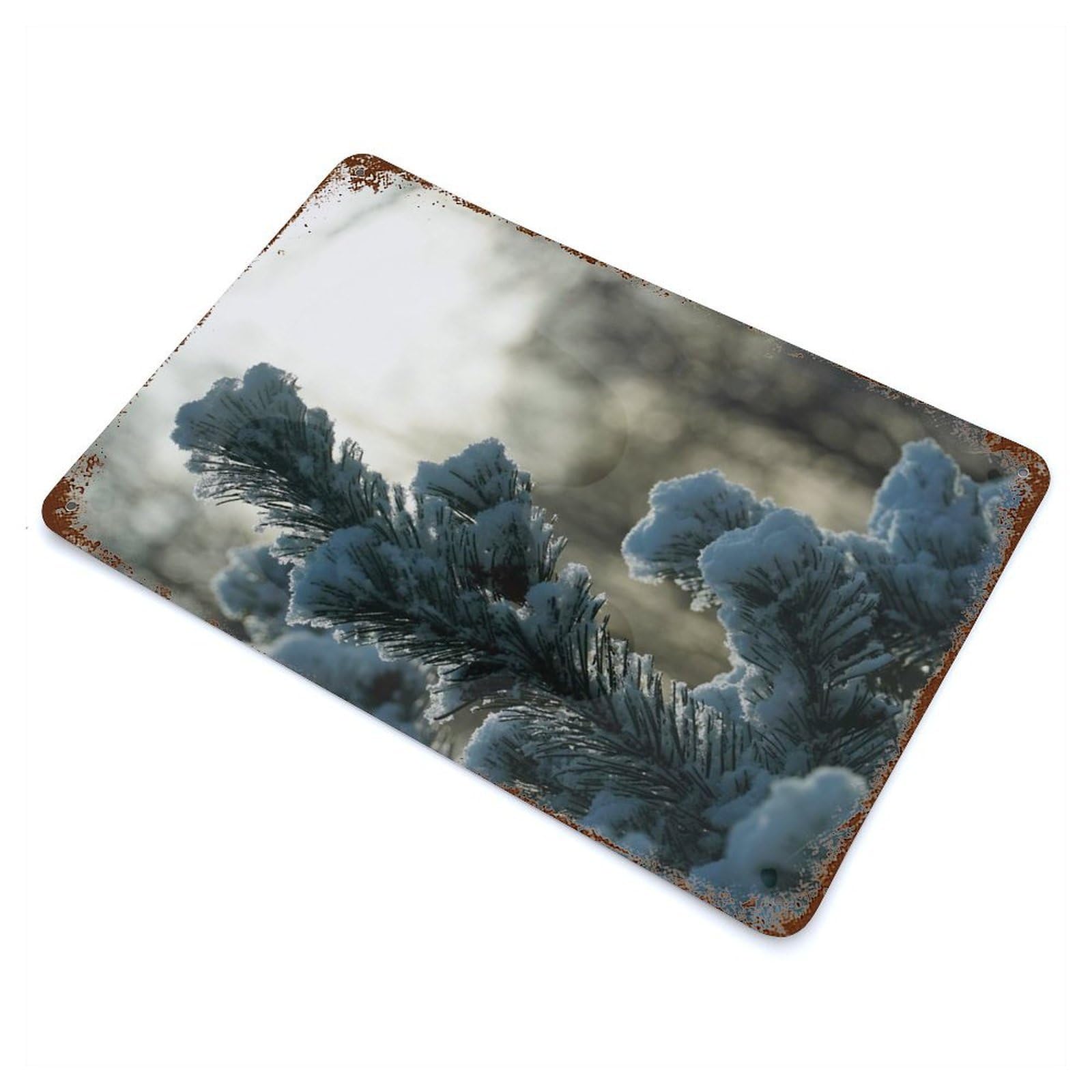 Snowy Pine Branch Decorative Tin Sign 11.8"x7.9", Farmhouse Wall Decor for Living Room, Hallway And Home Decor