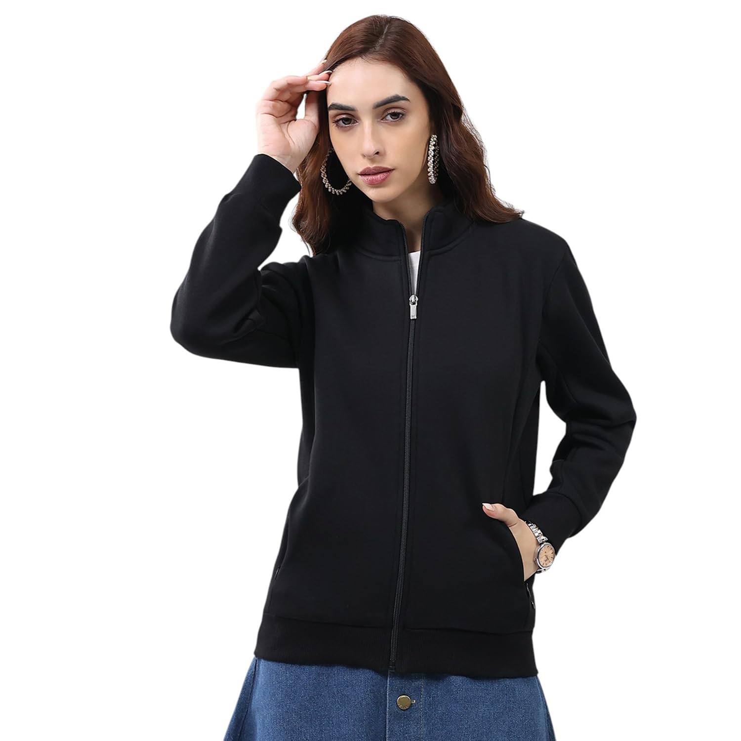monte carlo Women's Regular Fit Sweatshirt | Mock Neck Zip Closure | Solid Design | Full Sleeves Stylish Fashion Winter Wear | Sweatshirt for Women's (Pack of 1)-picture-30