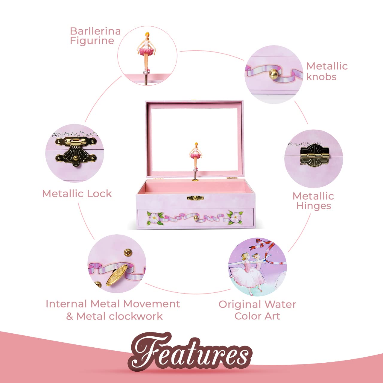 引き出し付き　ミュージカルバレリーナ　ジュエリーボックス　宝石箱 Amazon｜Enchantmints バレリーナ リサイタル ミュージカルジュエリー
