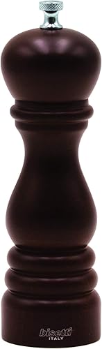 Bisetti Molinillo de pimienta de madera de haya Roma de 7.5 pulgadas con molinillo de acero al carbono ajustable con acabado de nogal, fabricado en