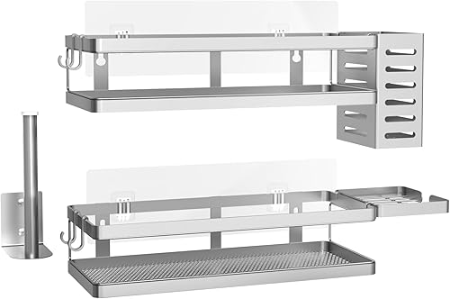 Miniatura 6 de PUSDON Cestas de Almacenamiento Colgantes Organizador de Montaje en Pared, Estante de Contenedor de Alambre Metálico para Cocina Baño Ducha Estante