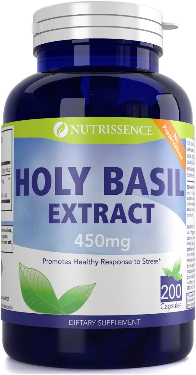Holy Basil Extract 450mg 200 Capsules - Nutrissence - Supplement