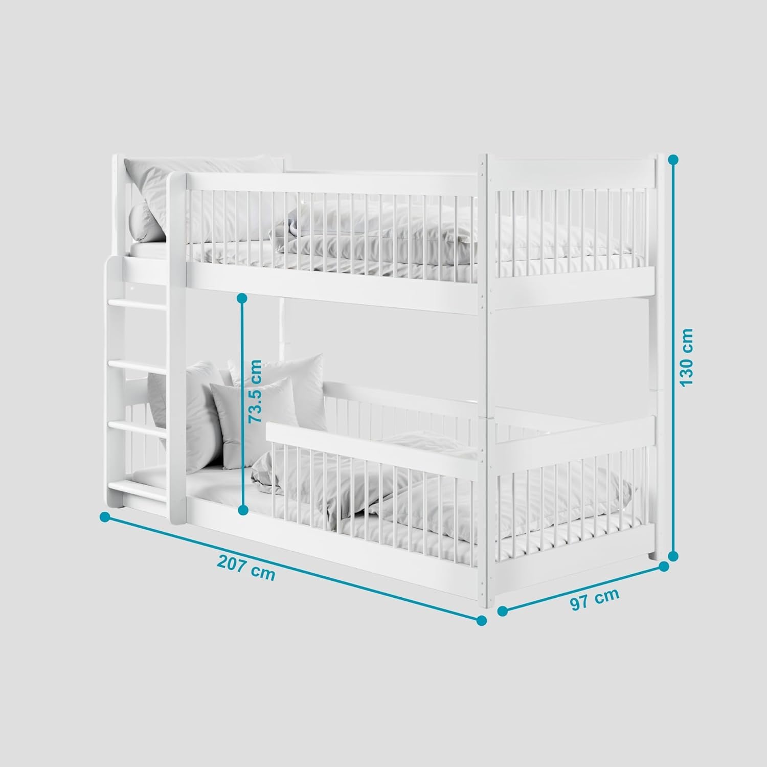 Kids Collective Hochbett Kinder Etagenbett Kinderbett Massiv Kiefernholz umbaubar zu 2 Betten inkl. 2 Matratzen | Größen: 80x180 90x190 90x200 cm | 90x200 cm von 4. bis 18. Lebensjahr Weiß
