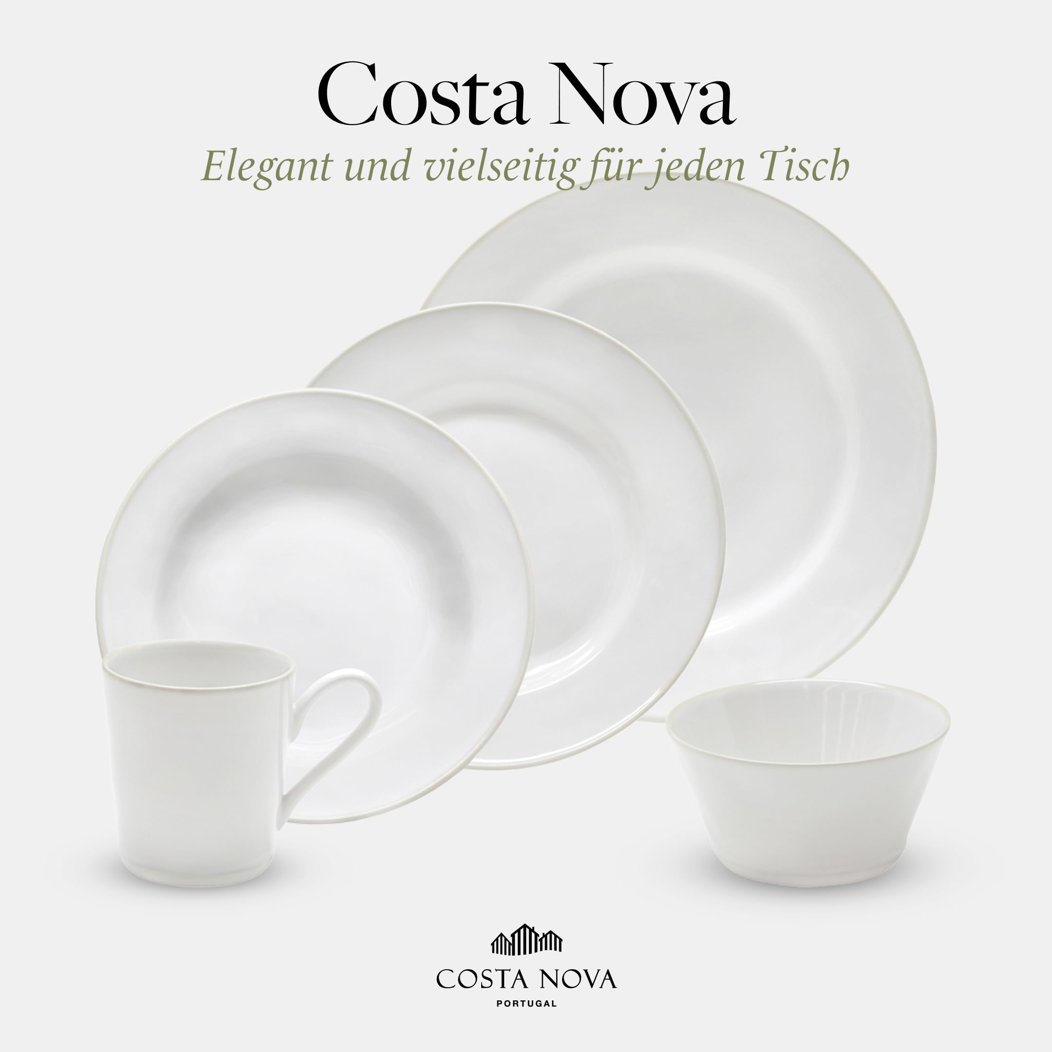 Costa Nova Geschirrset Beja: 30-teiliges Steinzeug-Set, Spülmaschinen-, Mikrowellen-, Ofen- & Gefrierfest, Komplettes Service für 6 Personen mit flachen & tiefen Tellern, Schalen & Tassen, Weiß/Creme