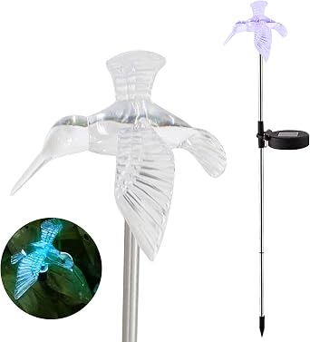1PCS Waterproof Outdoor Solar Garden Stake Light w Color Charging | Path Lights Hummingbird Landscape Lawm Lamp Yard Backyard for Flower Beds Backyards Decoration