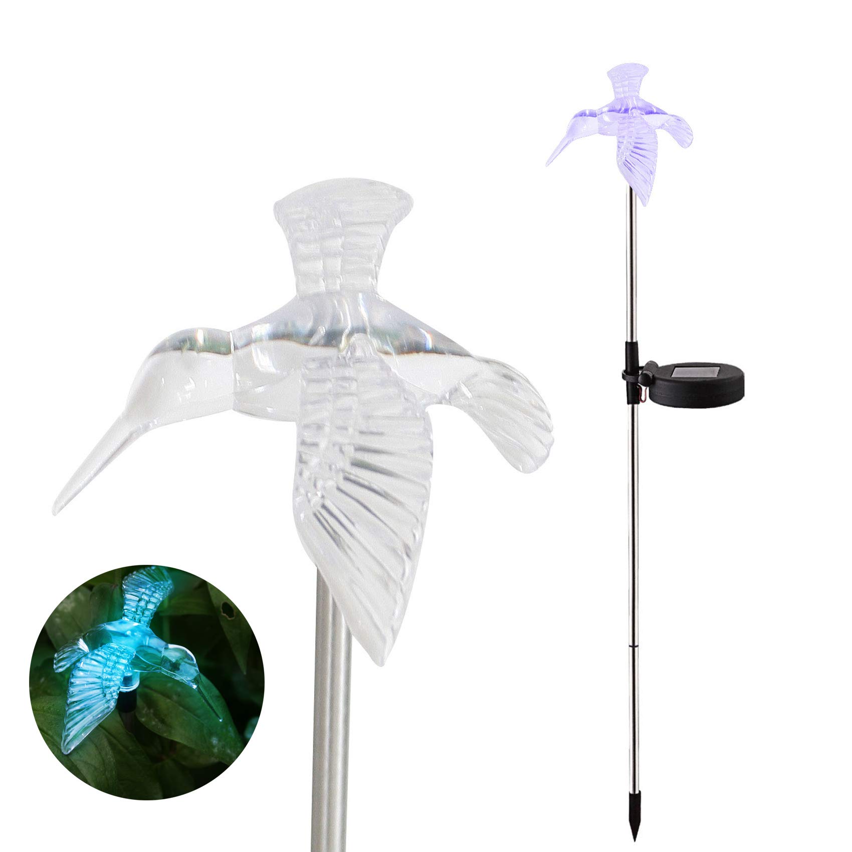 Solar Powered Outdoor Garden LED Light Color Charging Figurine Stake Landscape Light Waterproof Hummingbird Lawn Lamp for Sidewalk