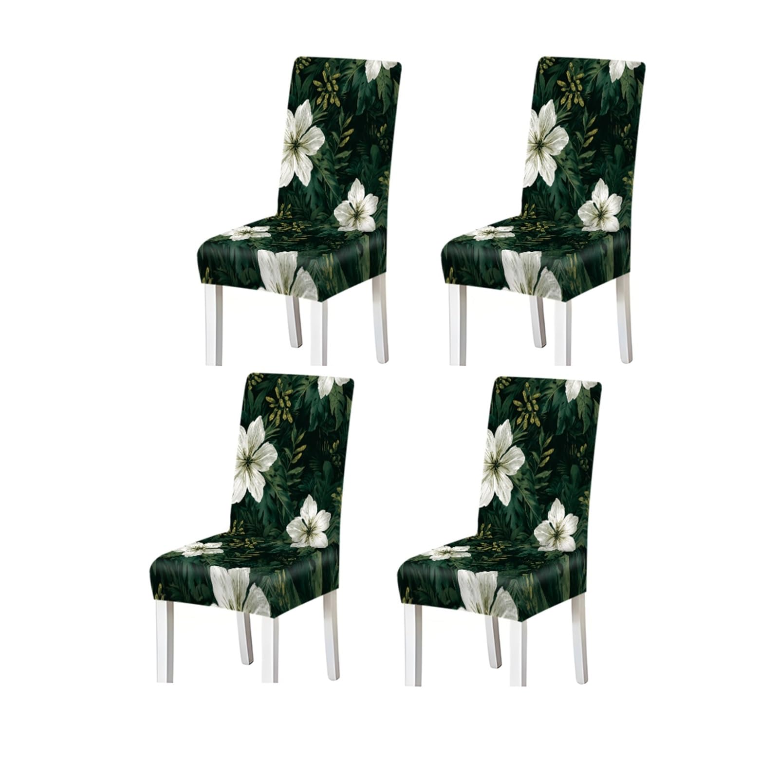 KXUAUV Tropical White Hibiscus Floral Pattern Print Dining Chair Covers Set Of 2/4/6, Jungle Stretch Slipcovers For Kitchen Dining Room Seat Protectors for Restaurant Hotel Party(4PCSChair cover)