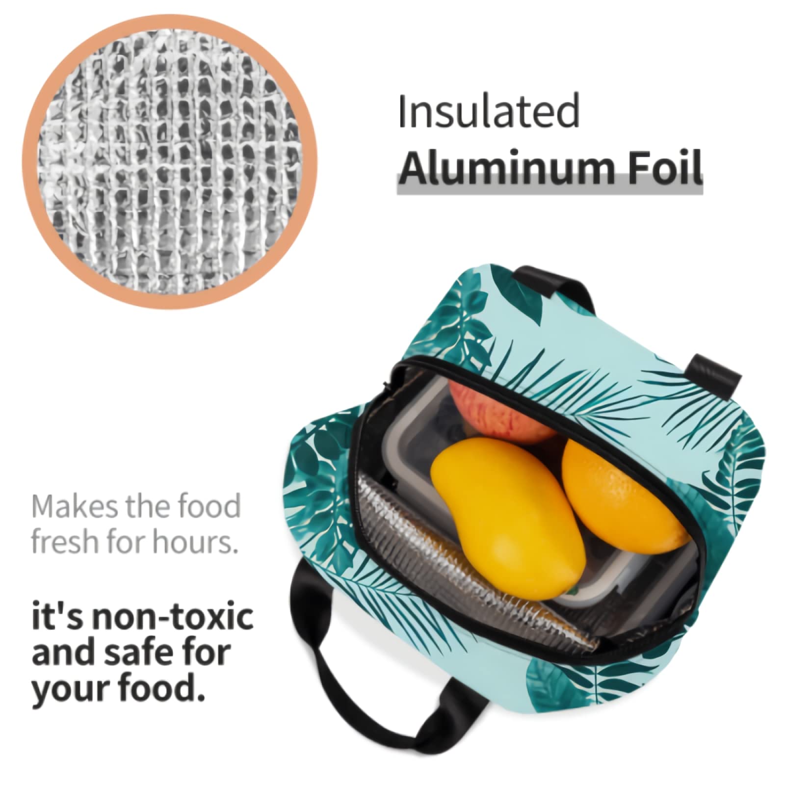 Giwawa Borsa Termica Pranzo Con Foglie Verdi, Riutilizzabile, Impermeabile, 21,6x12,7x20 Cm, Per Lavoro E Picnic - 2