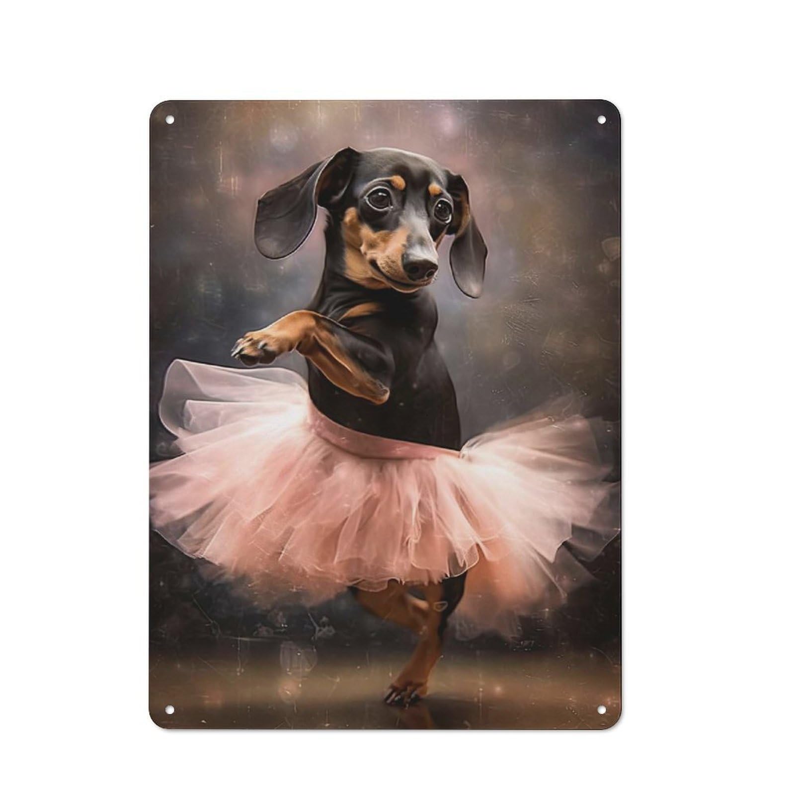 Junmoney Style-23 Dachshund Ballerina Loft Style Metal Wall Decor 40X30cm, Decorative Metal Plaque For Loft, Studio, Office Or Creative Room