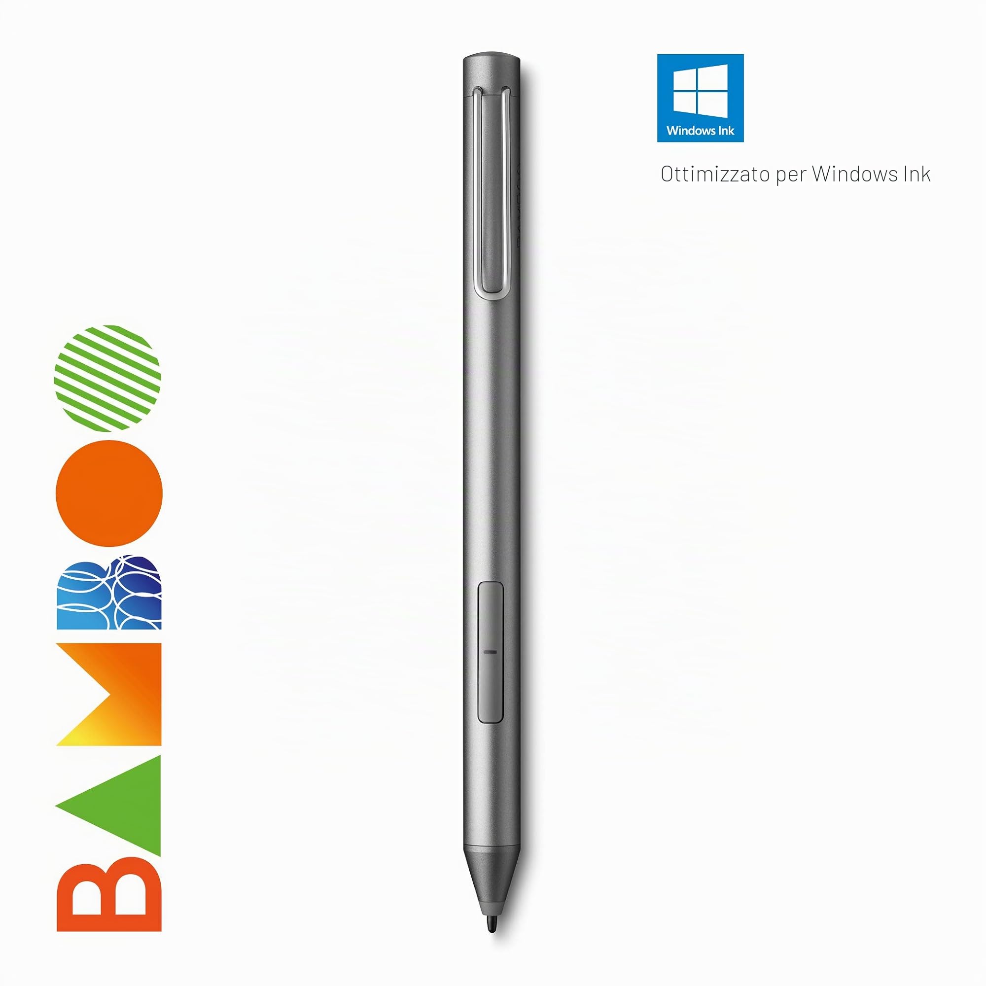 Bamboo Ink Active Penna Digitale, 2a Generazione, 4.096 Livelli di Pressione per Dispositivi Touchscreen Microsoft Windows 10, Certificati Windows, Grigio