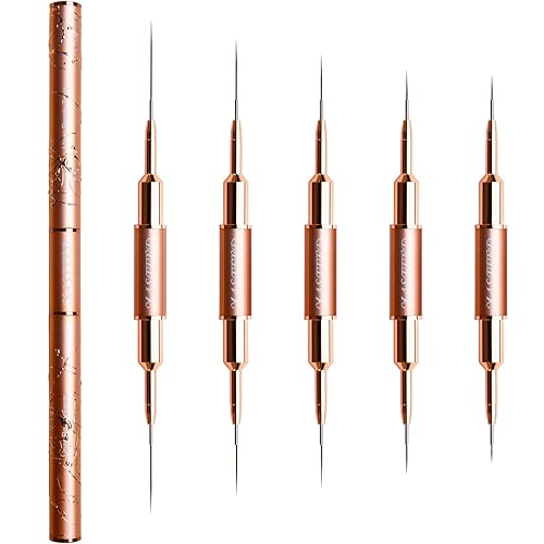 Yasterd - 5 pinceles para arte de uñas, pinceles de doble punta para líneas largas alargadas, detalles finos, pinceles de dibujo fino, tamaños