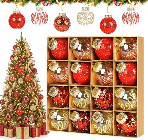 Weihnachtskugeln Rot Gold, Homewit 16 Stück Christbaumkugeln 6cm aus...