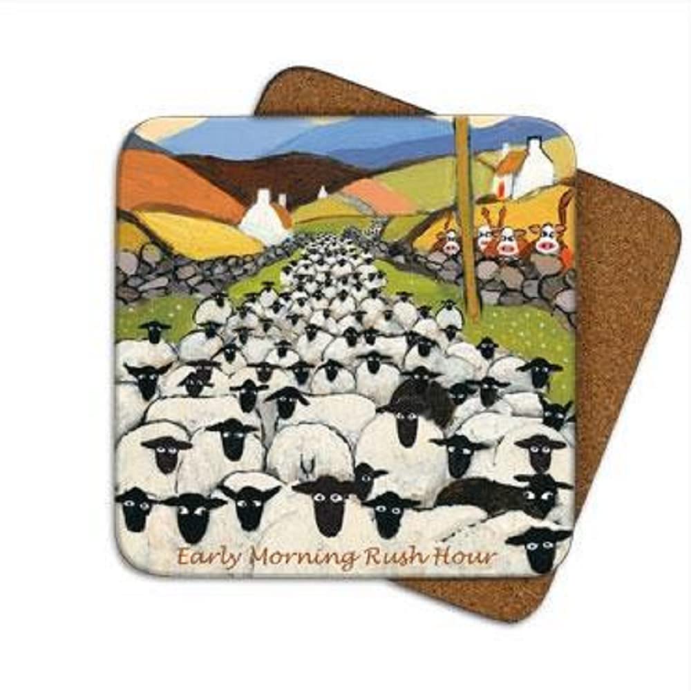 Early Morning Rush Hour - Drinks Coaster from The Whimsical World of Thomas Joseph - Individual Funny Sheep Coaster - Non-Slip, Cork Home Table Coaster