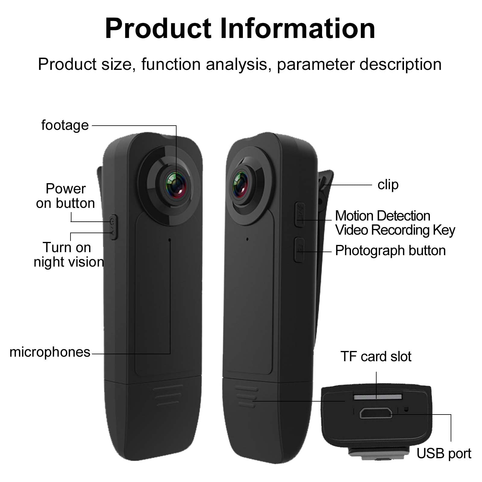 Body Cam HD 1080P Mini Kamera Audio Video - Dettaglio
