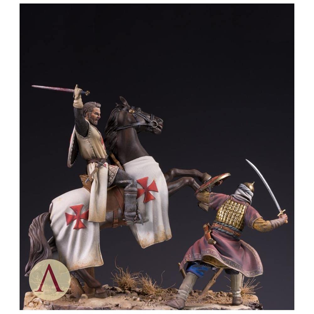 PANGCHENG 1/24 75Mm Chevalier Templier Et Guerrier Sarrasin Ancien 75Mm Figurine en Résine Kit Miniature Non Assemblé Non Peint