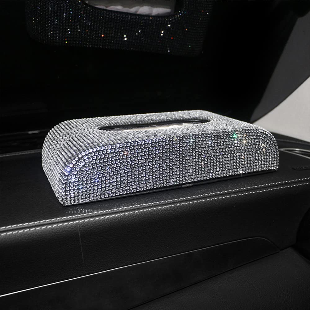 Bling kryształ górski pudełko na chusteczki osłona kryształowe diamenty pojemnik na chusteczki wykonane z wysokiej jakości skóry, idealny dla kobiet do samochodu, biura, domu (różowy)