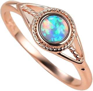 STOPI Bonito Anillo De Piedra De Ópalo Azul para Mujer, Anillos De Boda Finos De Color Rosa Y Dorado para Mujer, Anillo De Compromiso Redondo De Novia De Lujo