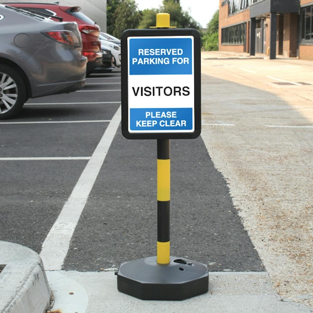 V Safety Reserved Parking For Visitors Please Keep Clear Safety Sign - Sign Only - Fits Temporary Signpost - 210 x 297 mm (A4) - 3mm RA2 Reflective Aluminium Composite